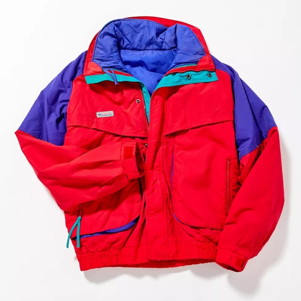 Columbia Vintage 3-in-1 Reversible Multicolored Red Teal Powder Keg Ski Jacket
